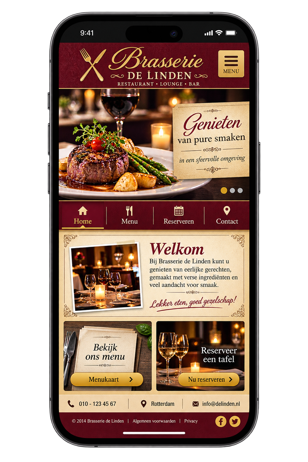 Voorbeeld van een verouderde website op mobiel